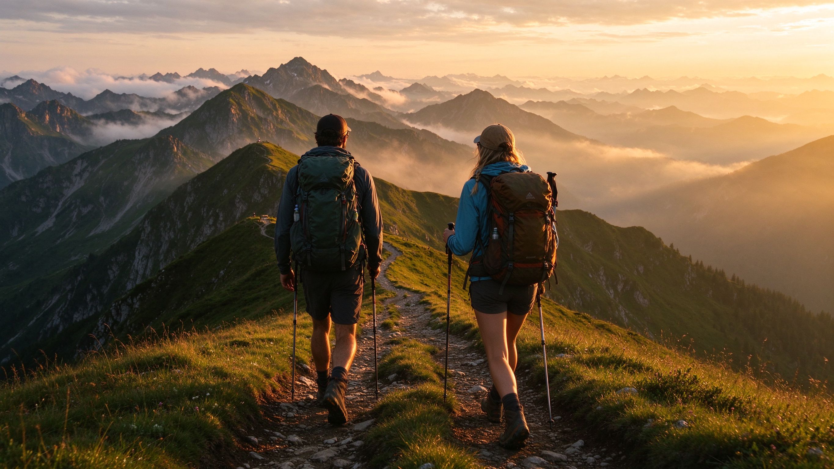 Hikers on mountain ridge